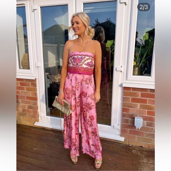 Zara blogger favorite strapless wide leg jumpsuit NWT - Picture 7 of 12